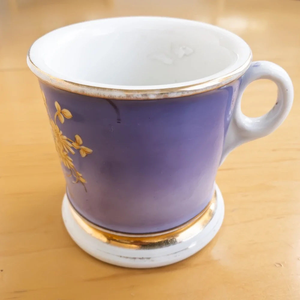 Antique Personalized Shaving Mug Purple Ground Sailboat Nautical Hand Painted